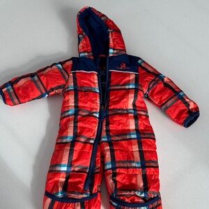 Worn 1x Rugged Bear Bunting 3-6 months Red Plaid Hooded Snowsuit